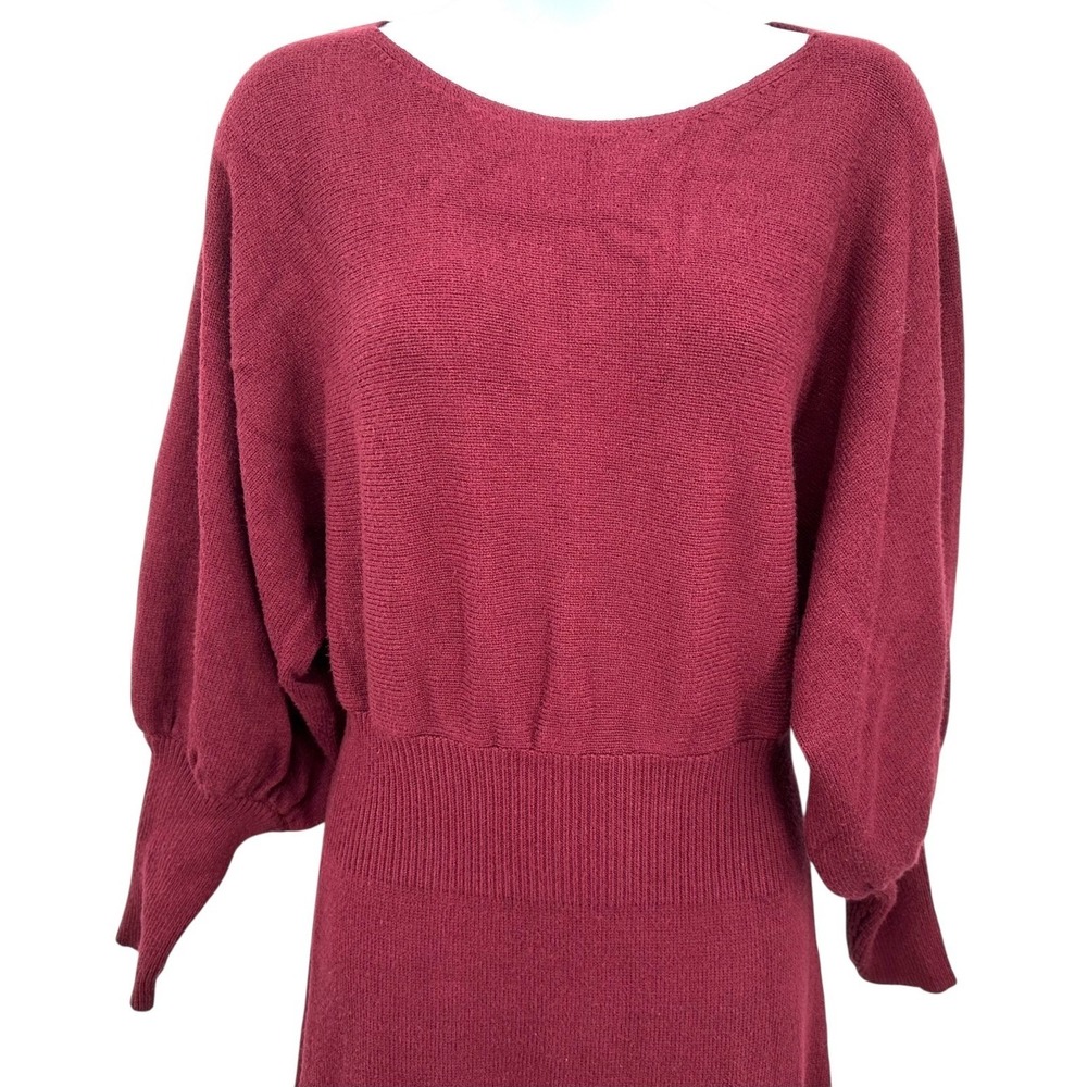 SHEIN Knit Sweater Dress Boatneck Dolman Sleeve Cranberry Red Midi Women's Large - Picture 9 of 10